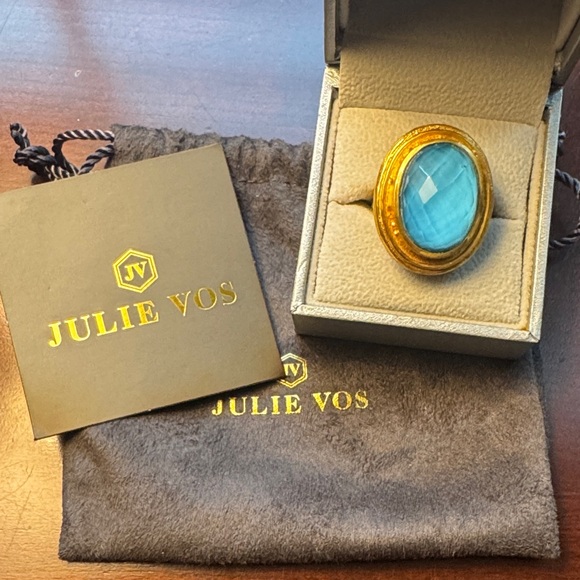 Julie Vos Gold Ring with Aqua Blue Stone - Picture 2 of 7